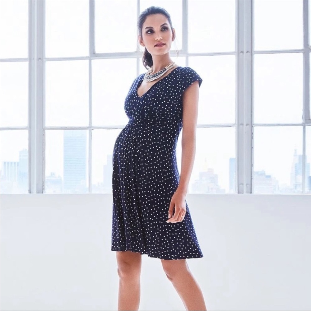 Maternity dress - navy dot empire waist